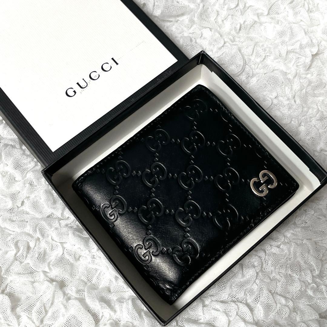 箱付✨ドリアン　グッチ　GG シマ　レザー　二つ折り　財布　インターロッキング