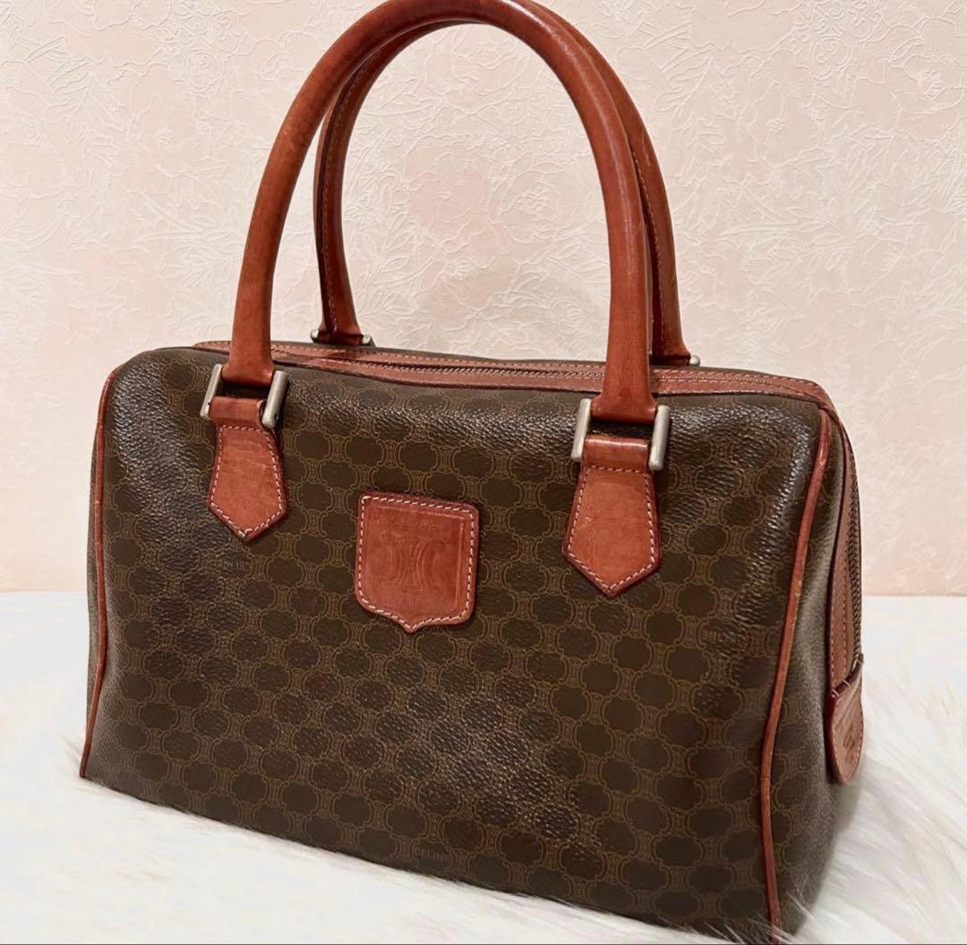 セリーヌ　ミニボストン　トリオンフ　マカダム　レザー　ブラウン