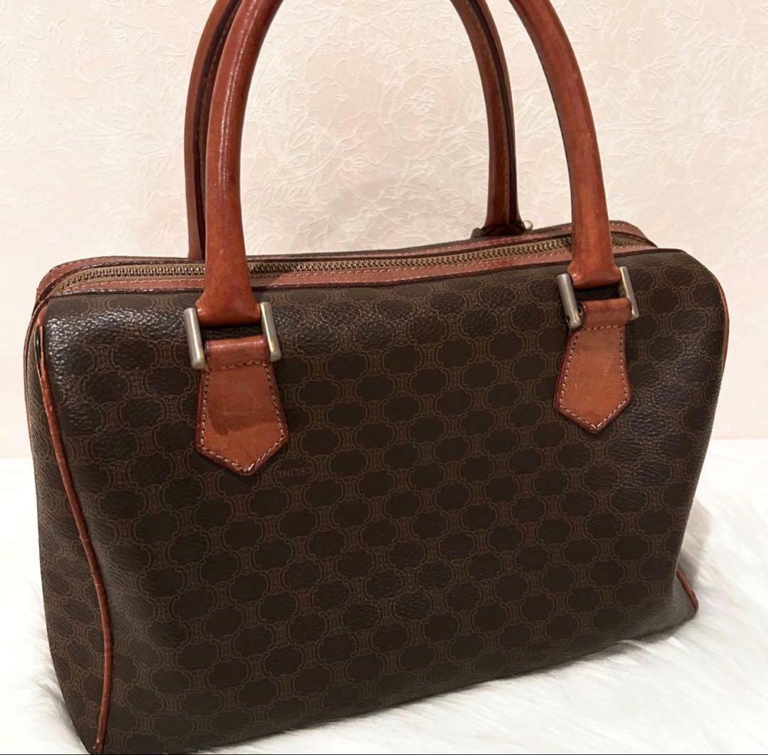 セリーヌ　ミニボストン　トリオンフ　マカダム　レザー　ブラウン