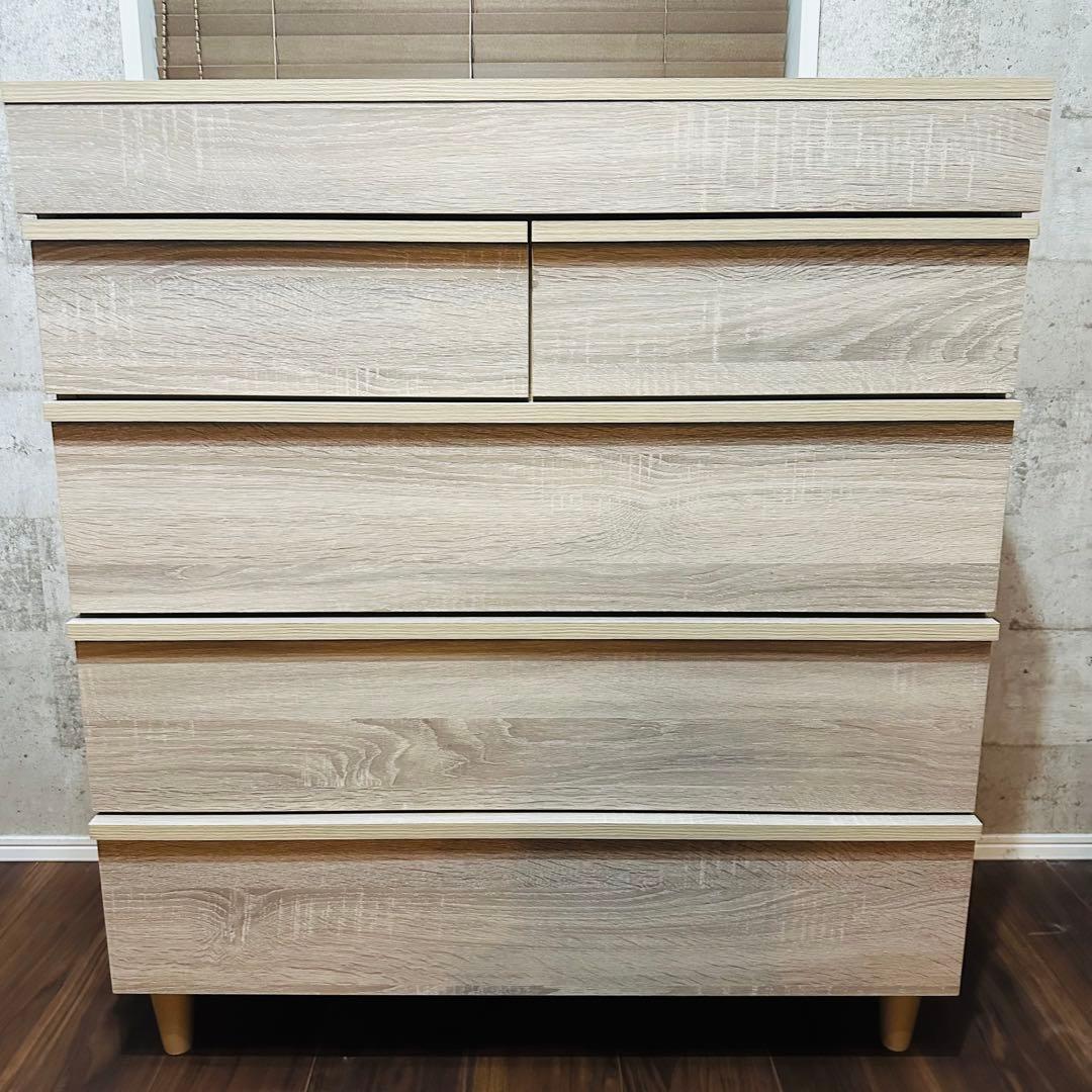 【オリビア】ライトウッド チェスト 5段 ガラス天板付き