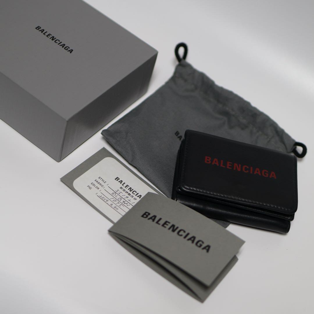 BALENCIAGA 三つ折り財布 551921 レッドロゴ 付属品付 伊勢丹