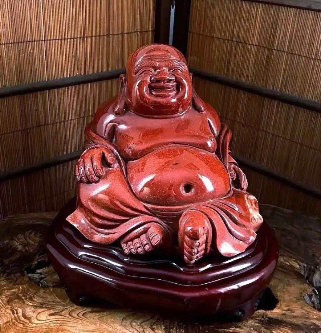 神仏道美術 山梨県 伝統工芸品 甲州水晶 赤茶金石 布袋尊 神仏像 約12㎏