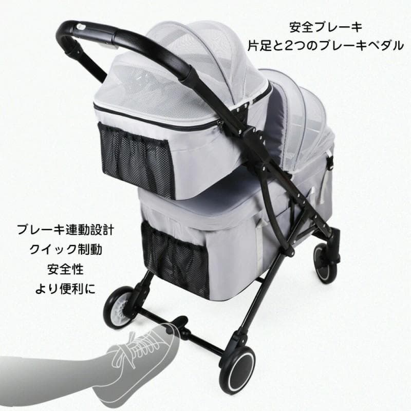 小型犬猫用折りたたみペットカート 対面式 軽量 耐荷重20kg 4輪ペットバギー