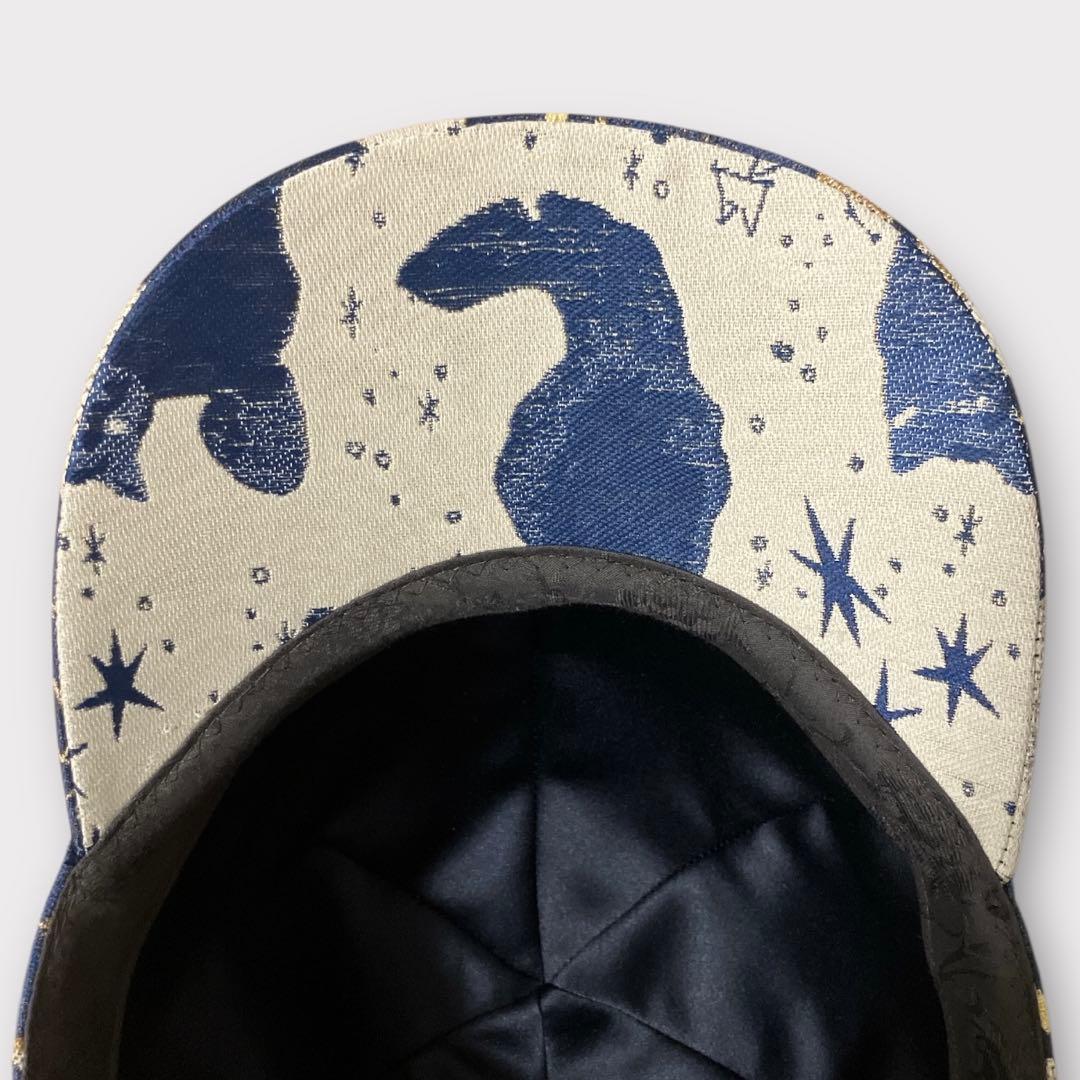 カシラ キャップ リボン 猫 宇宙 ジャガード 極美品 日本製 ネイビー