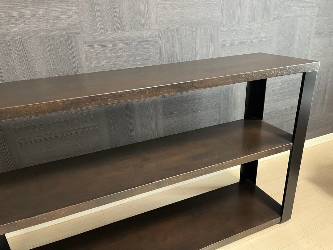 ラバーウッド ブラックブラウン 木製シェルフ 3段