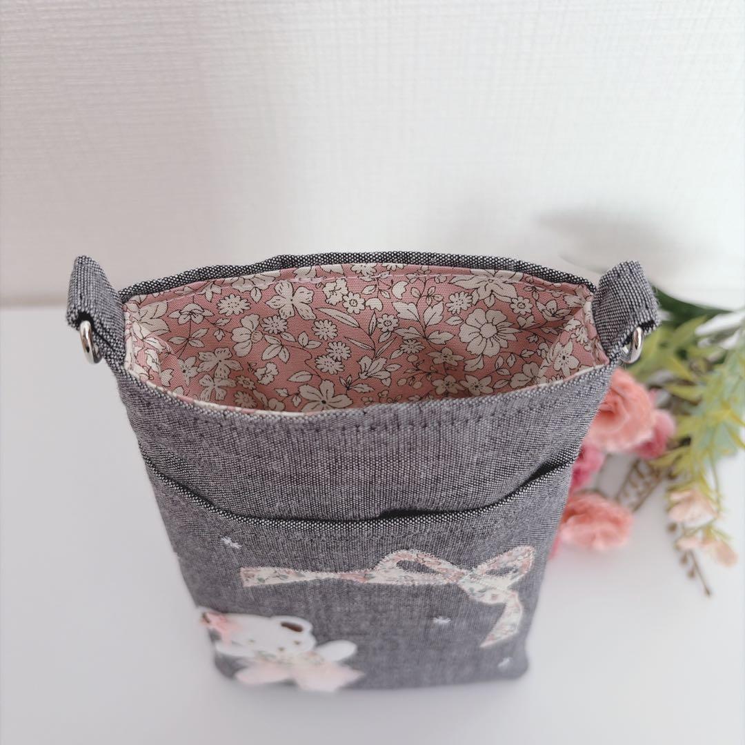 バレエ　くま　アップリケ　ミニトート　レッスンバッグ　スマホショルダー