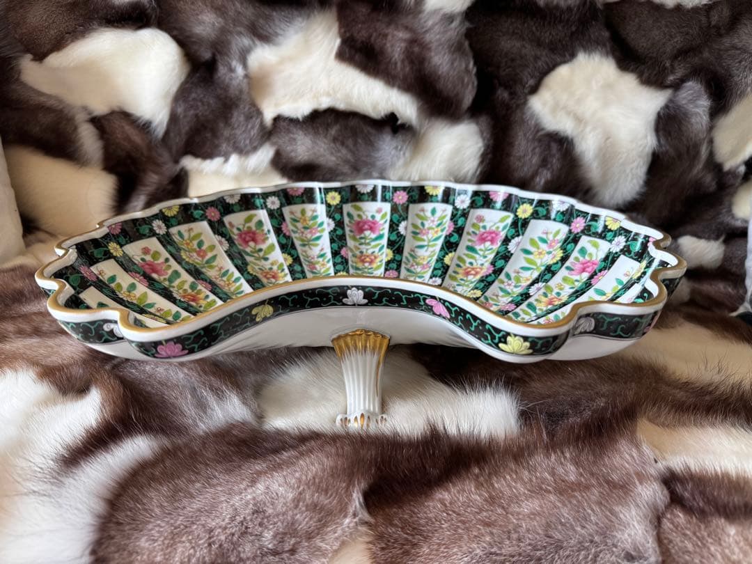 HEREND ヘレンド　西安の黒　41cm脚付き貝形大鉢シェルトレイ　マンダリン