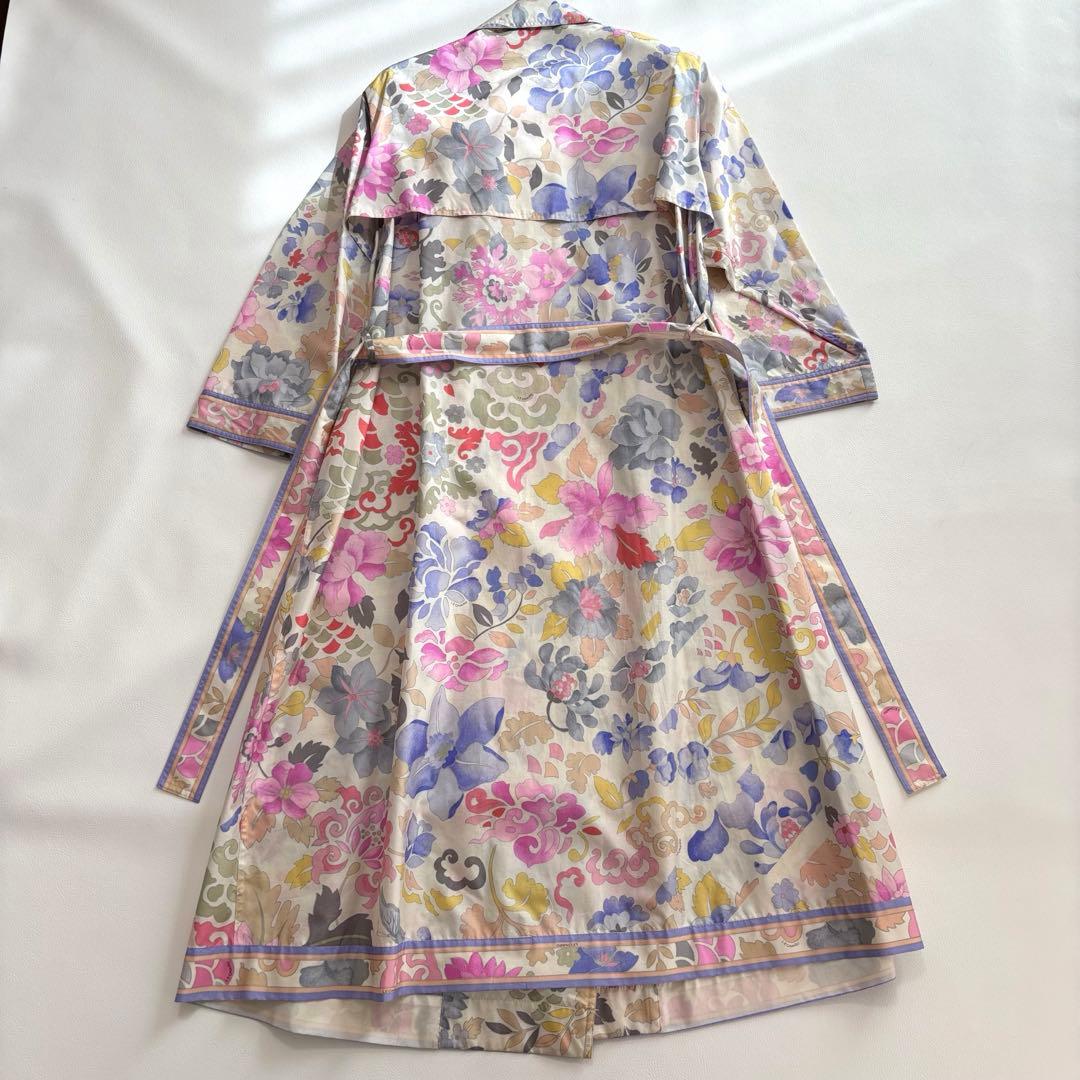 レオナール シルク100% トレンチコート 花柄 トリム M〜L スプリング