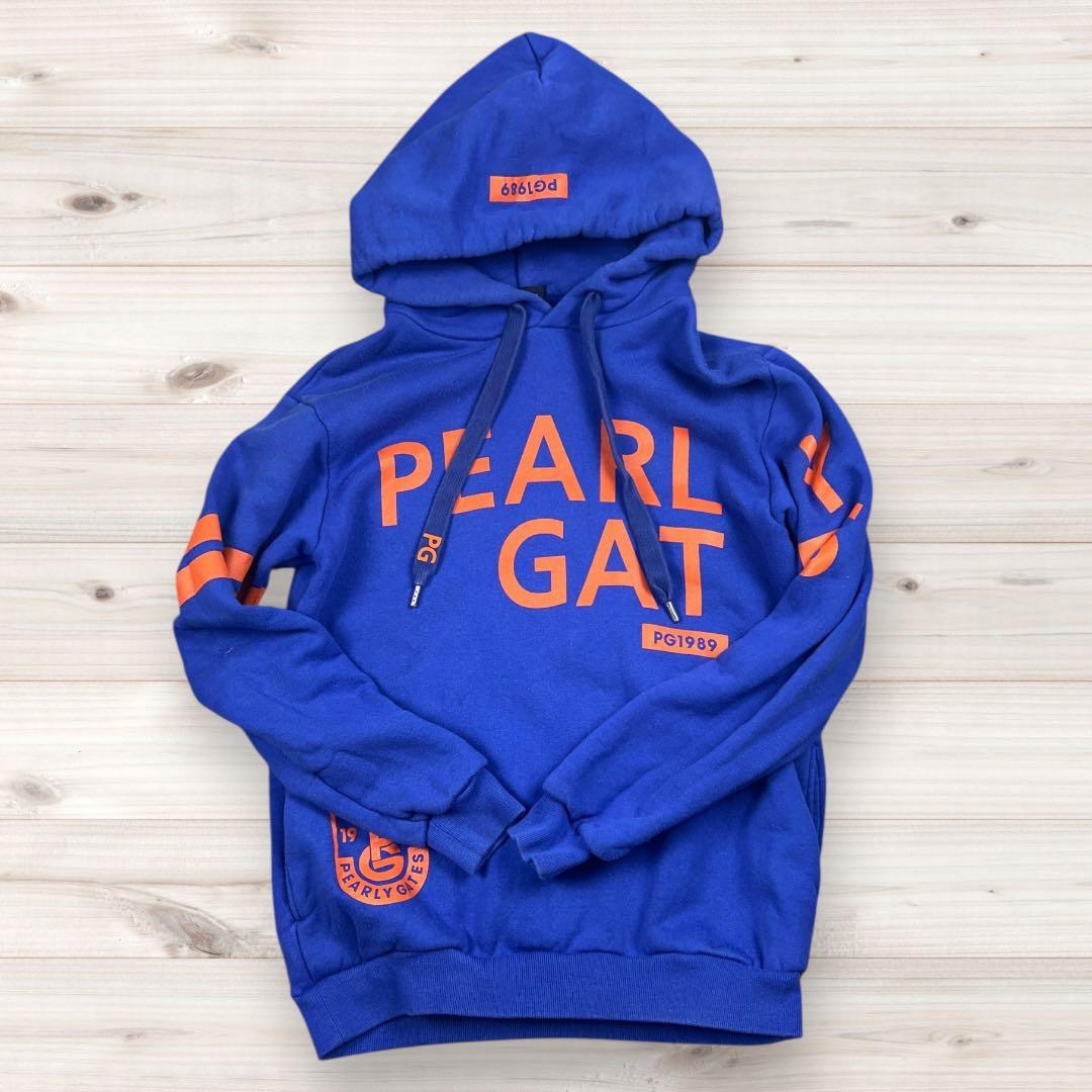【人気】パーリーゲイツ ビッグロゴ スウェット パーカー ブルー メンズ4(M)