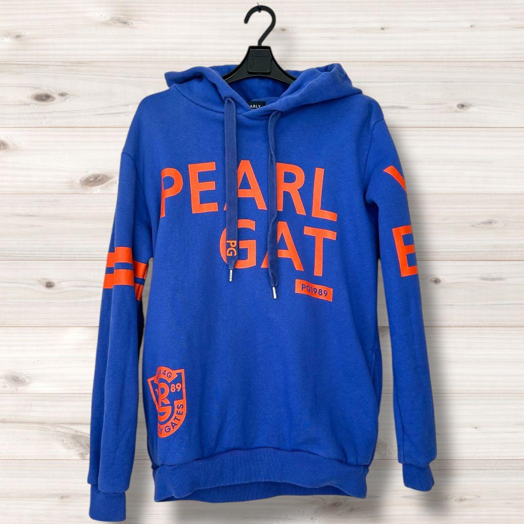 【人気】パーリーゲイツ ビッグロゴ スウェット パーカー ブルー メンズ4(M)
