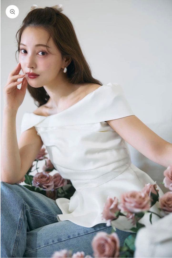 polaura ロマンティックサテンぺプラムトップス white