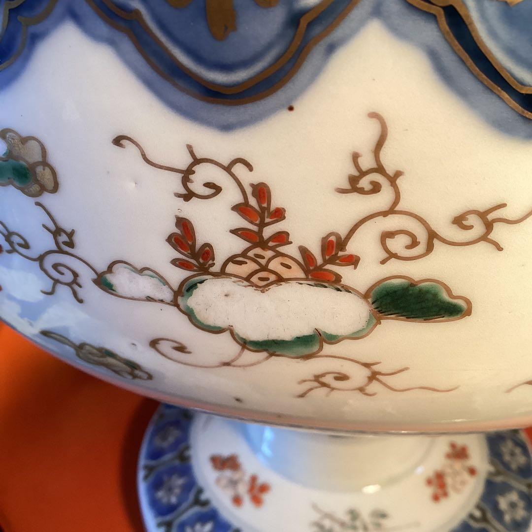 A1030 古伊万里　染錦手　見込宝船　鳳凰紋様　盃洗　　1客（箱付）