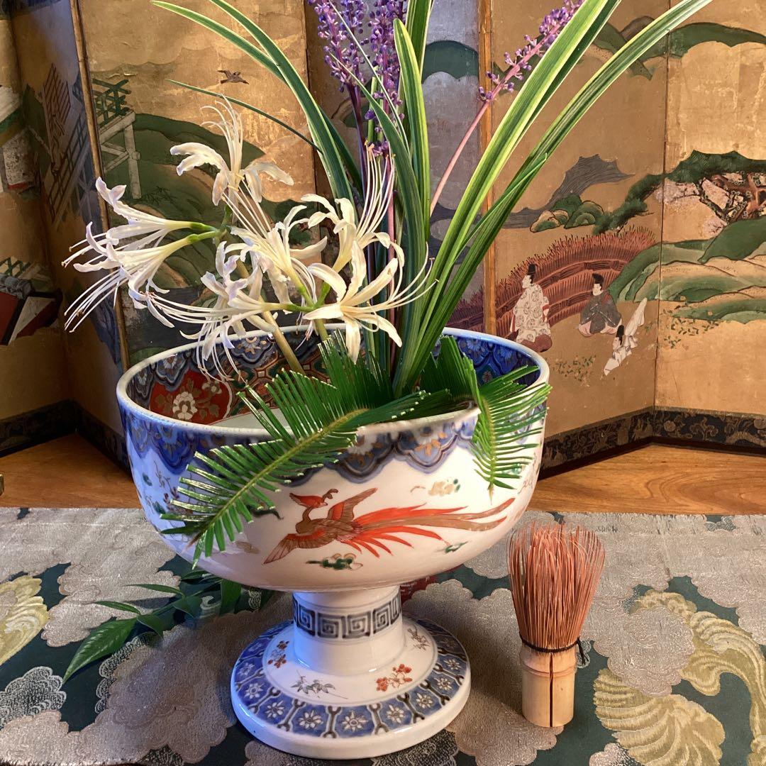 A1030 古伊万里　染錦手　見込宝船　鳳凰紋様　盃洗　　1客（箱付）