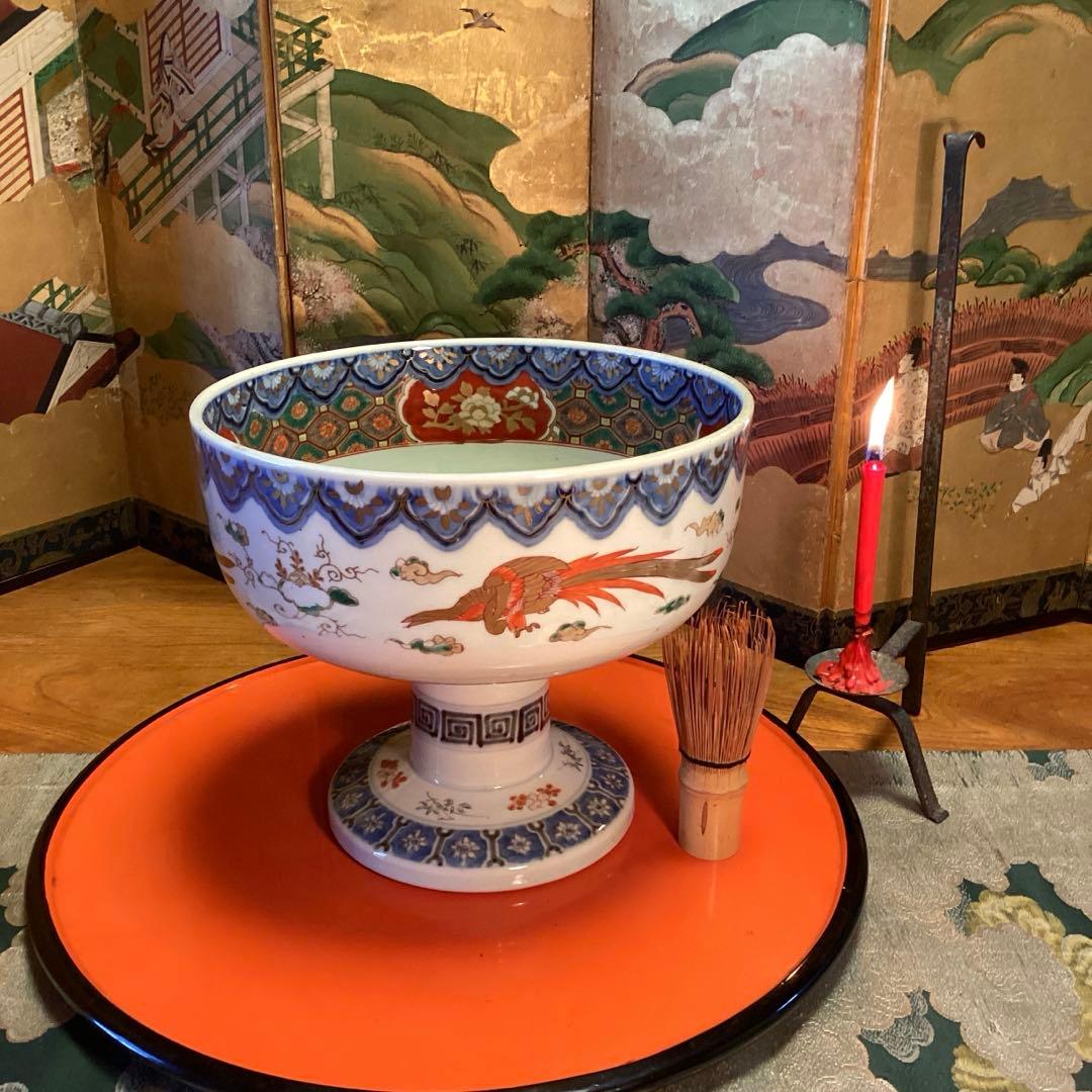 A1030 古伊万里　染錦手　見込宝船　鳳凰紋様　盃洗　　1客（箱付）