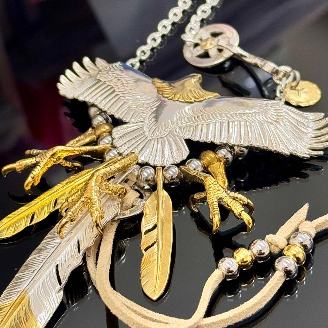 925特大イーグル 金爪先金フェザーセット！フェザーネックレス　登坂広臣キムタク