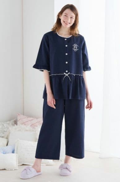 【新品】ナルエー　綿１００％サッカー　刺しゅうアクセント パジャマM〜L