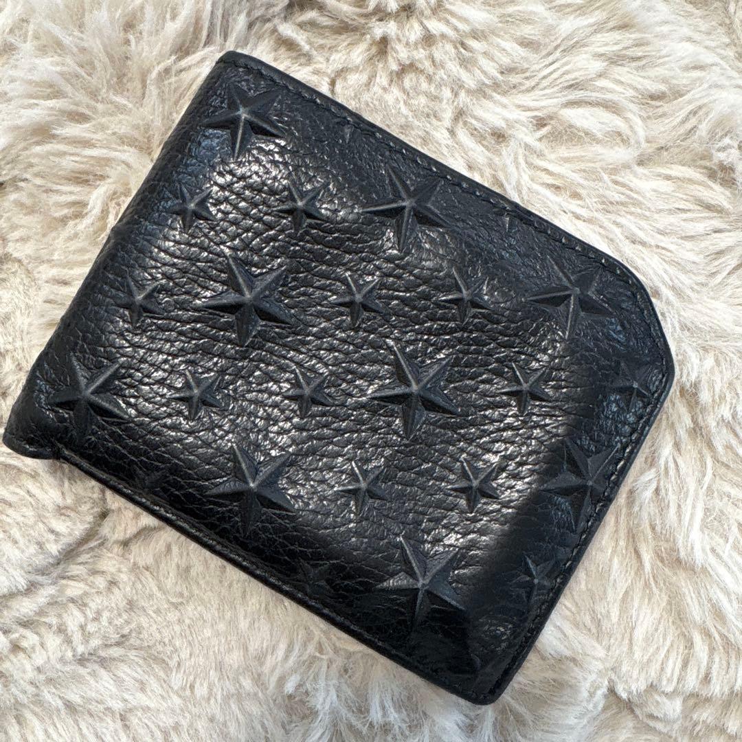 JIMMY CHOO ジミーチュウ ブラックレザー 星型エンボス 二つ折り財布