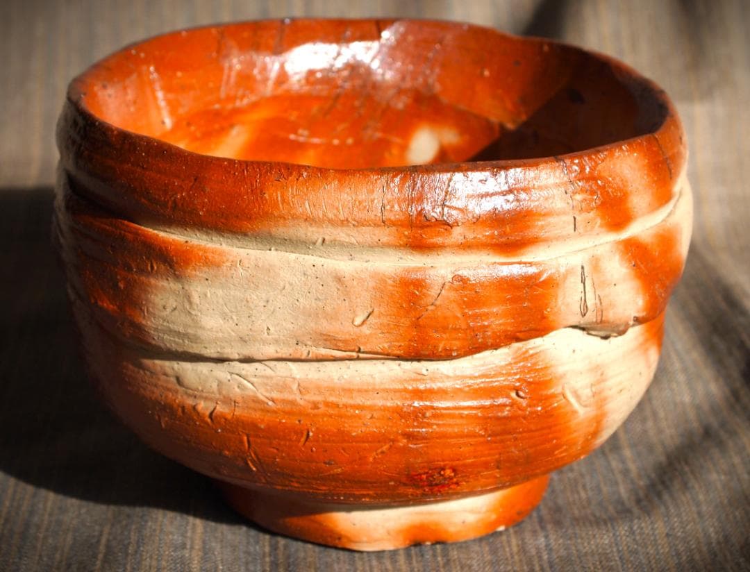 希少作★原田拾六★備前【緋襷】茶碗★共箱・布