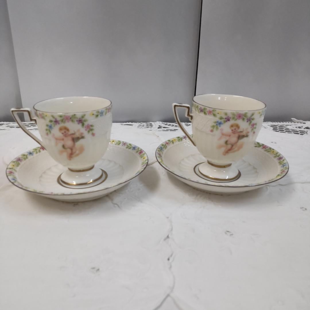 カップ&ソーサー　2客セット　エンゼル　天使　マイセン風　パステル