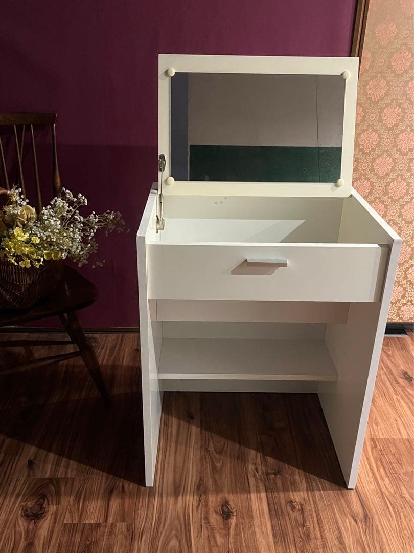 ドレッサー 鏡台 机 テーブル ホワイト 姫系 白 ロココ調 インテリア 収納式