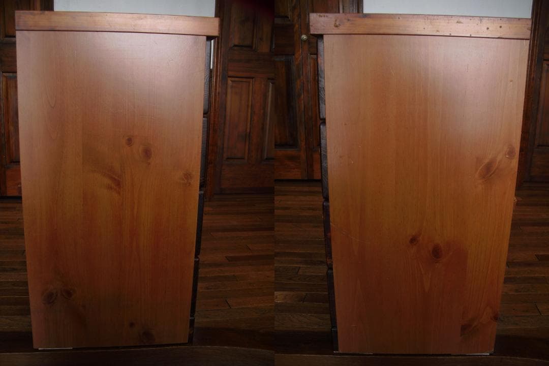 大型４段８杯チェスト☆綺麗な杢目・クラシカルな花タイル貼☆サイドボード・テレビ台