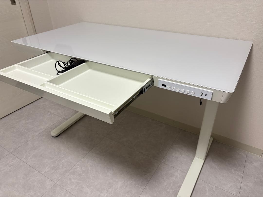 電動昇降テーブル　ホワイト