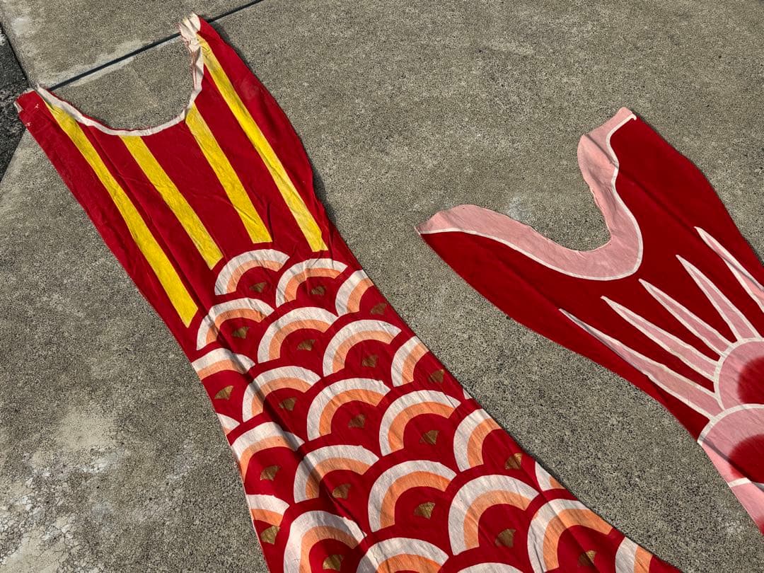 古布 木綿 鯉のぼり 赤 2点 4m 2.7m こいのぼりリメイク素材