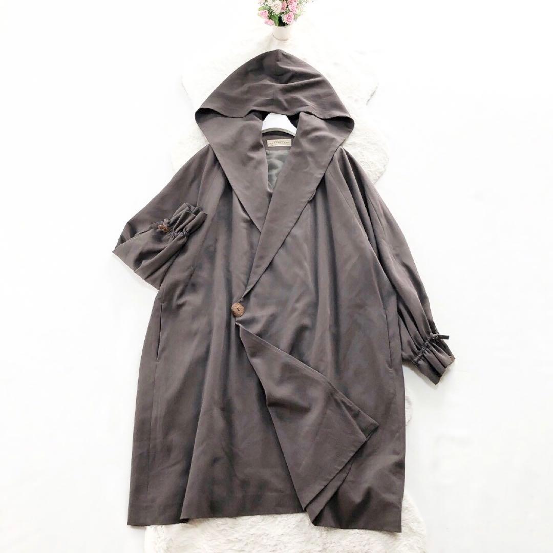 ヨーガンレール*ロングコート　カーディガン　羽織　フード付 グレー