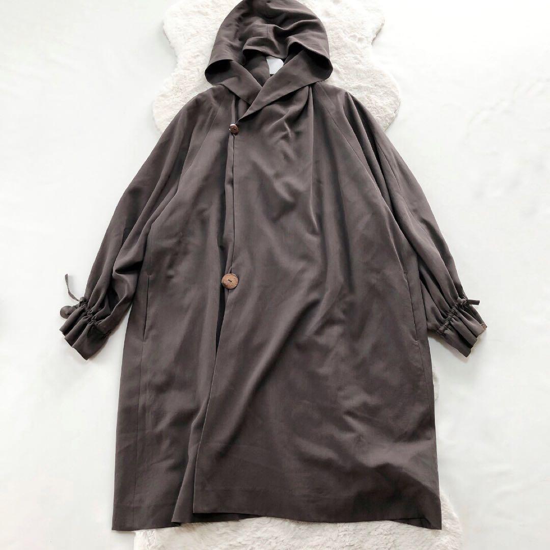 ヨーガンレール*ロングコート　カーディガン　羽織　フード付 グレー