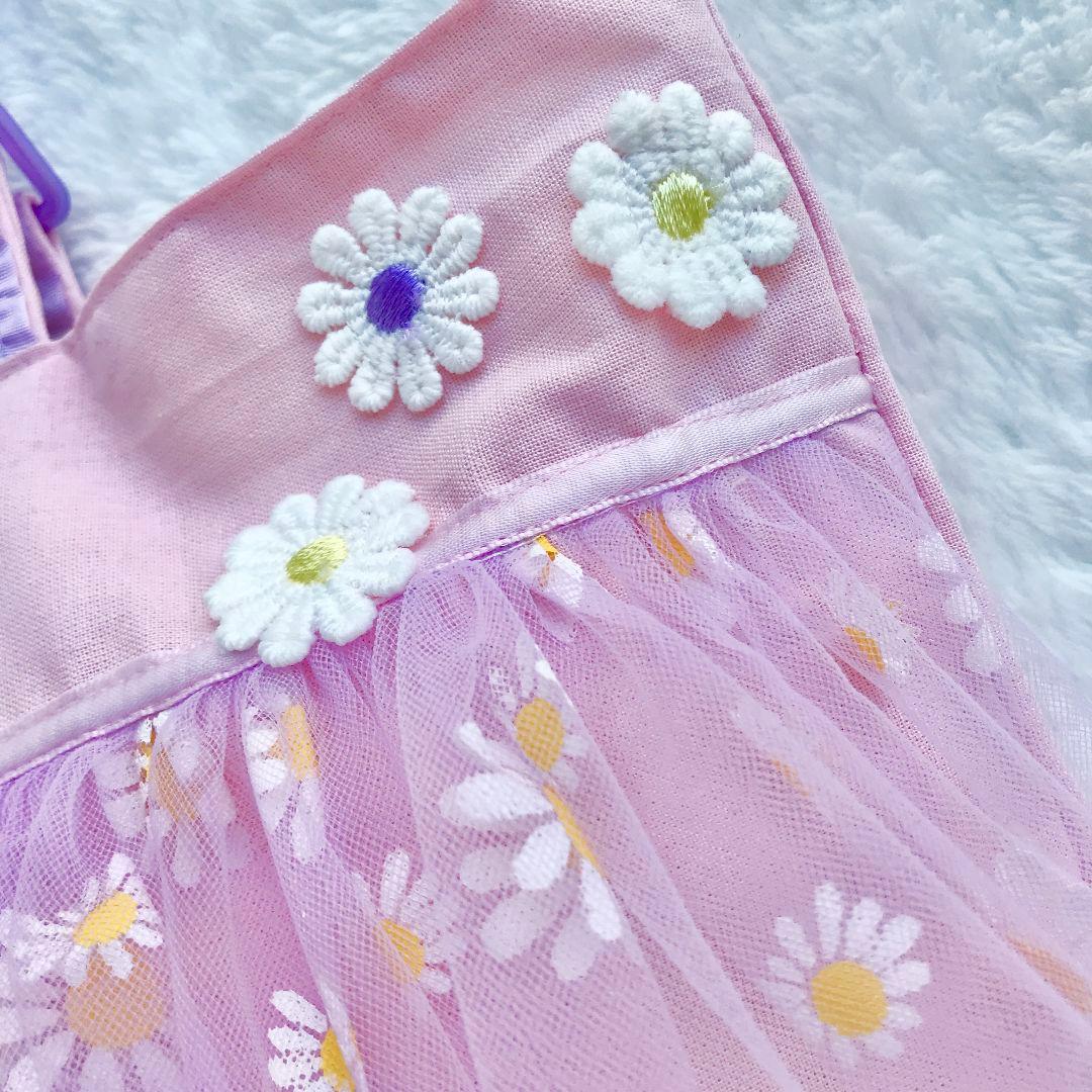 お花いっぱい　プリンセスお着替え袋　ふわふわドレス紫パープルイエロー黄色