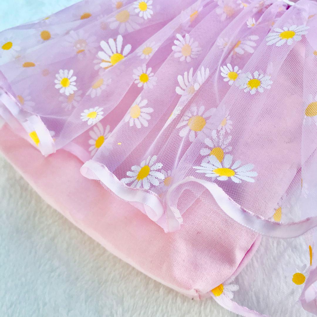 お花いっぱい　プリンセスお着替え袋　ふわふわドレス紫パープルイエロー黄色