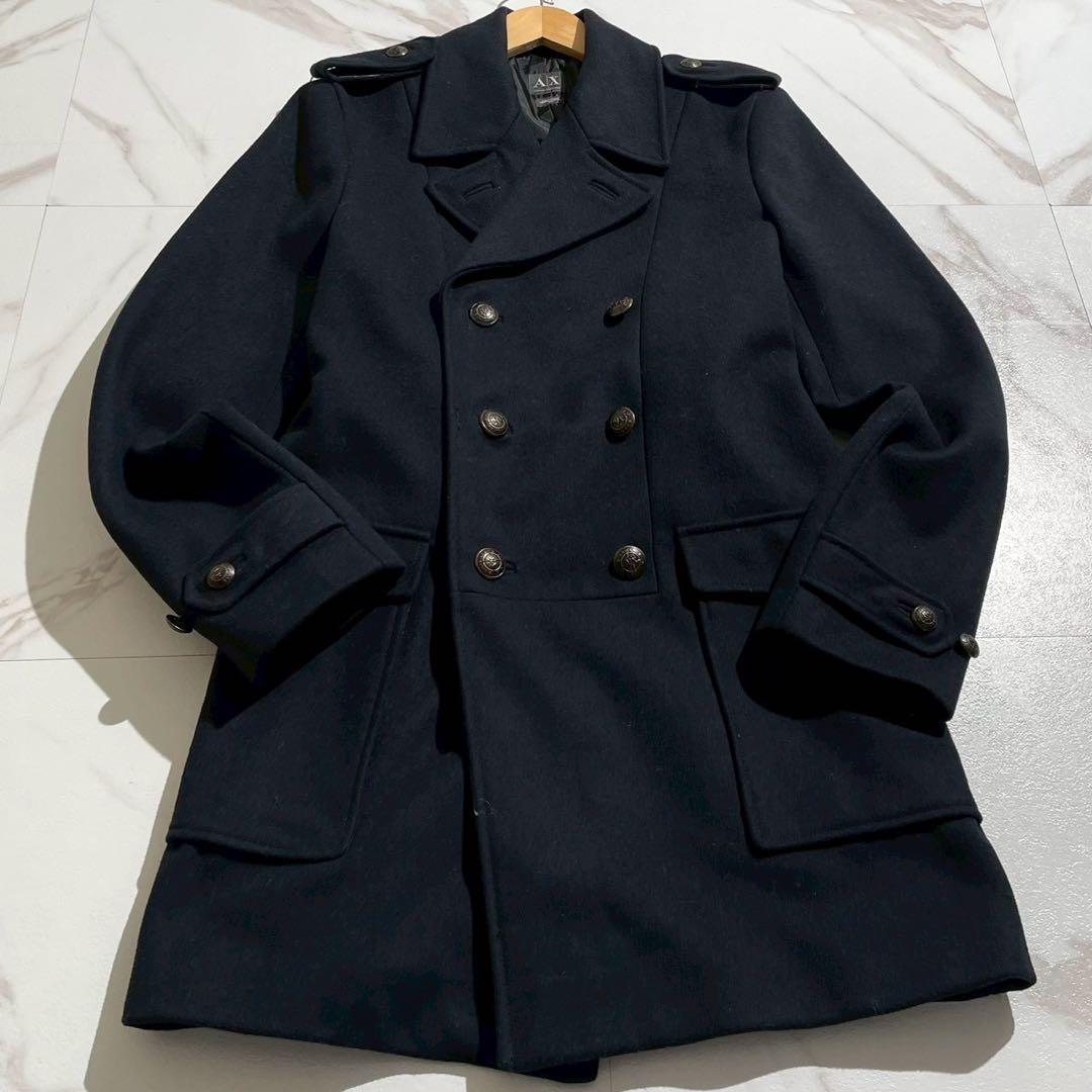 【極美品✨】アルマーニエクスチェンジ ナポレオン ダブルチェスターコート 紺 M