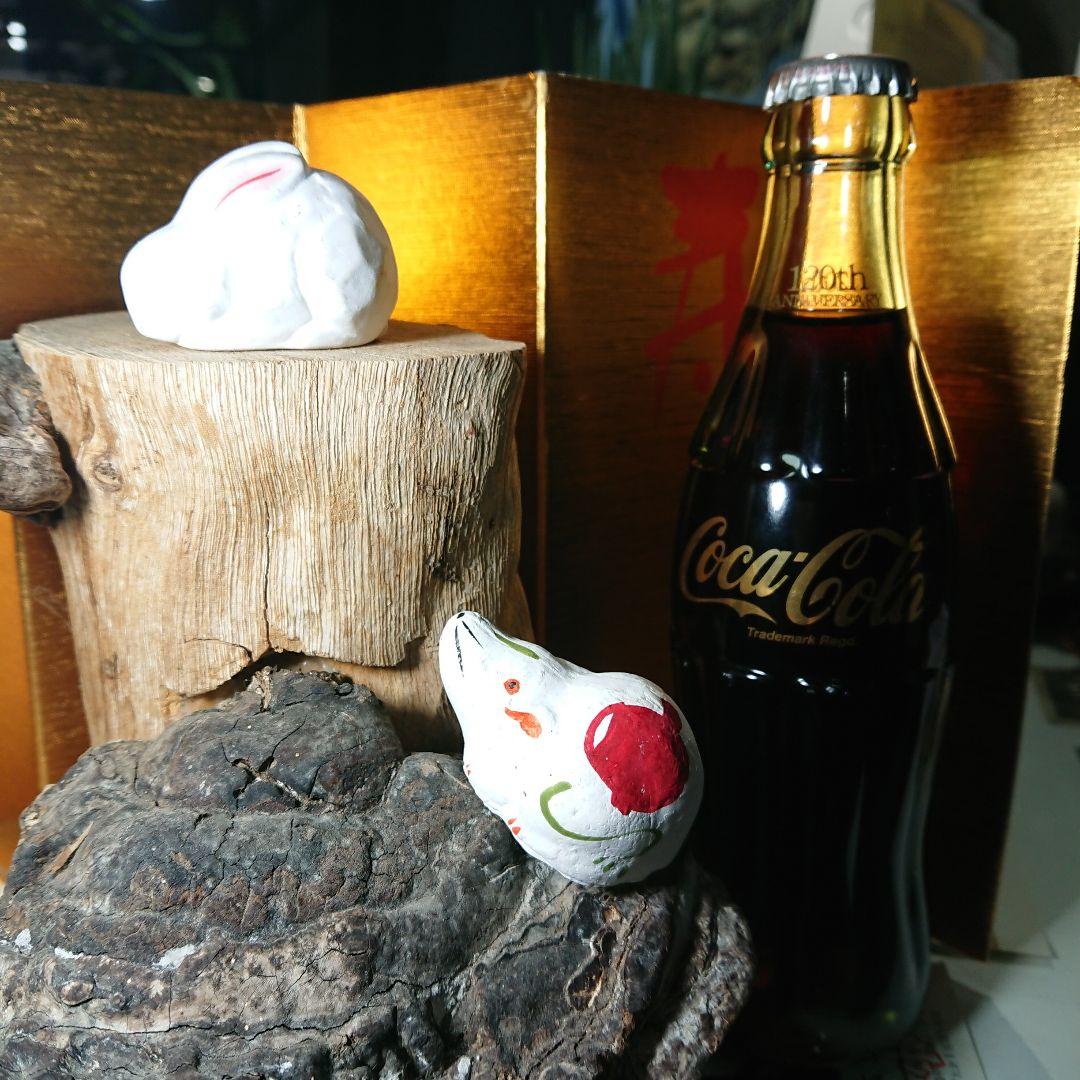 民芸品  兎3匹  土人形  猿の腰掛け 台付き