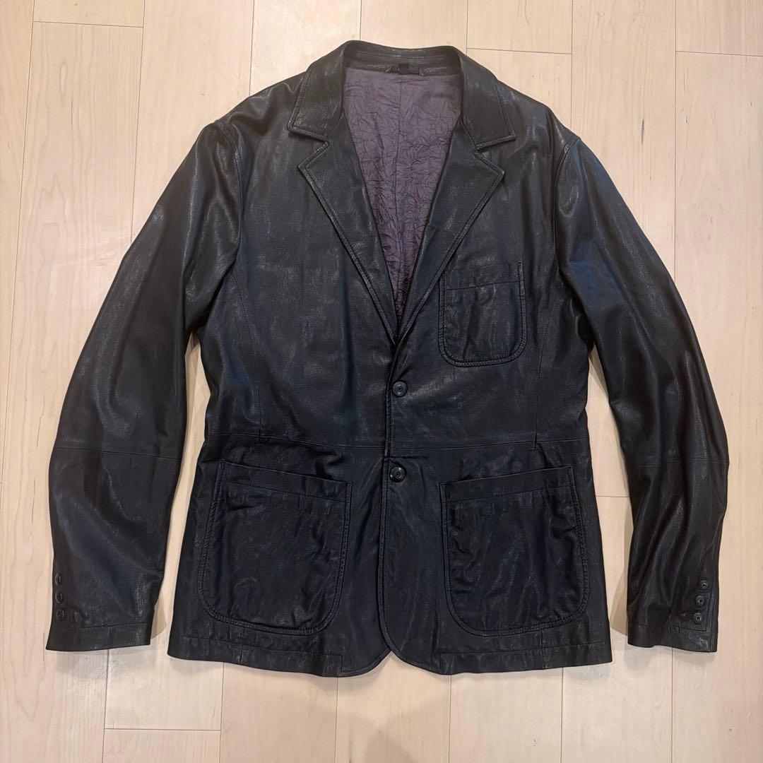 【新品】GIORGIO ARMANI 黒タグ レザーテーラードジャケット