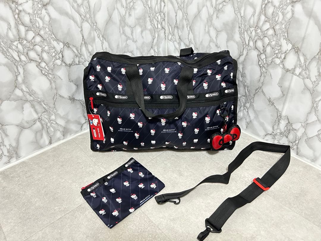 レスポートサック　ハローキティ　ボストンバッグ　旅行用バッグ　リボン& ポーチ