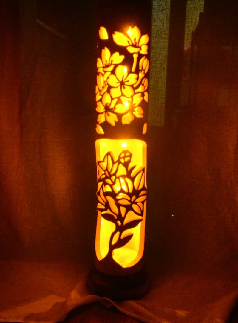 竹灯籠　桜・キキョウ    幻想の灯り　★ 竹ランプ