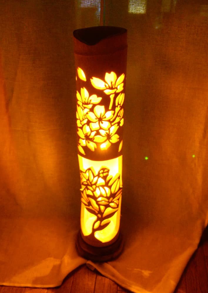 竹灯籠　桜・キキョウ    幻想の灯り　★ 竹ランプ