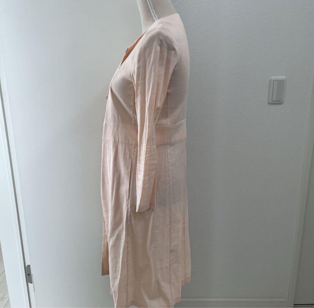 theory 麻素材ノーカラーコート ピンク系