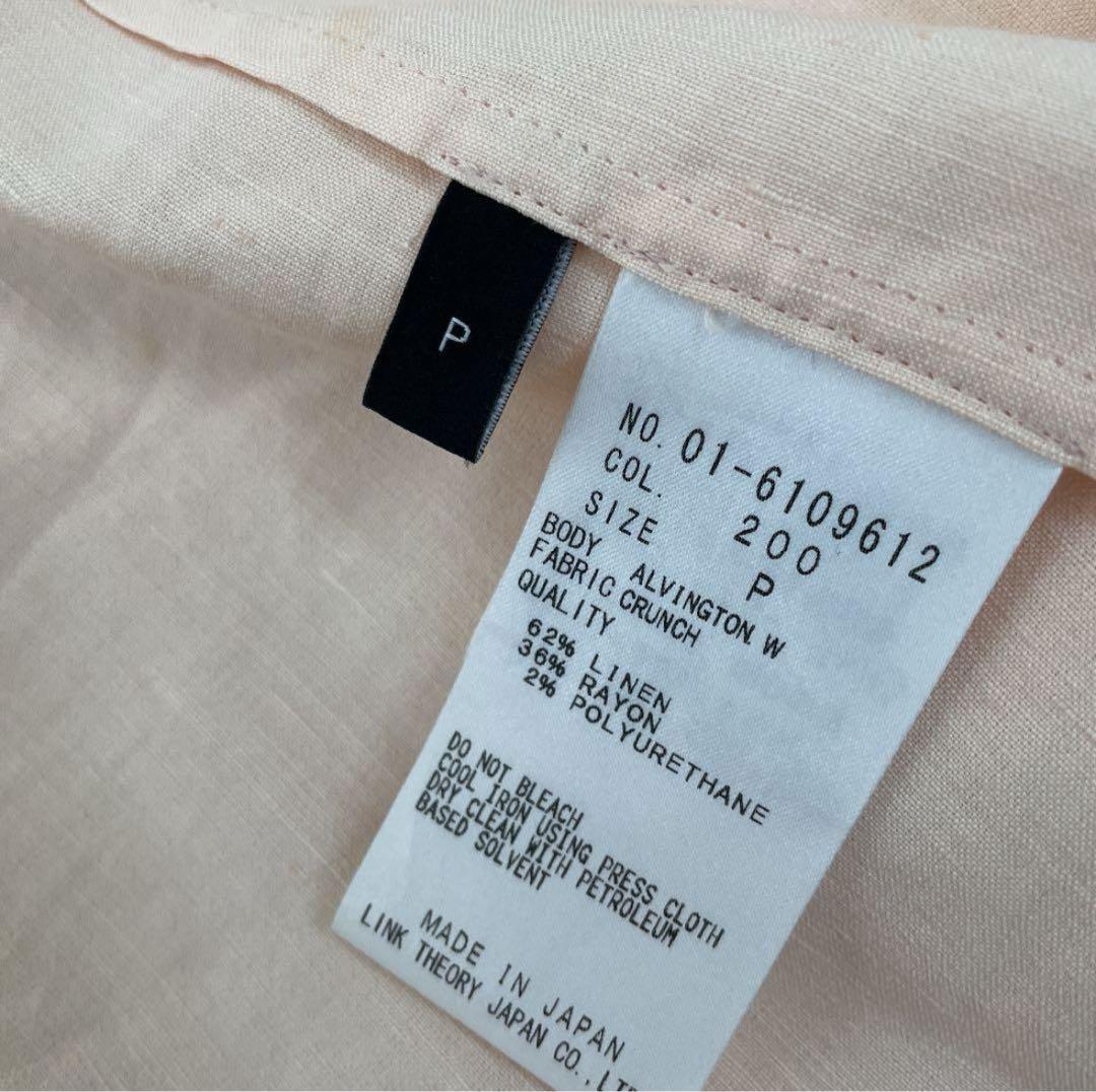 theory 麻素材ノーカラーコート ピンク系
