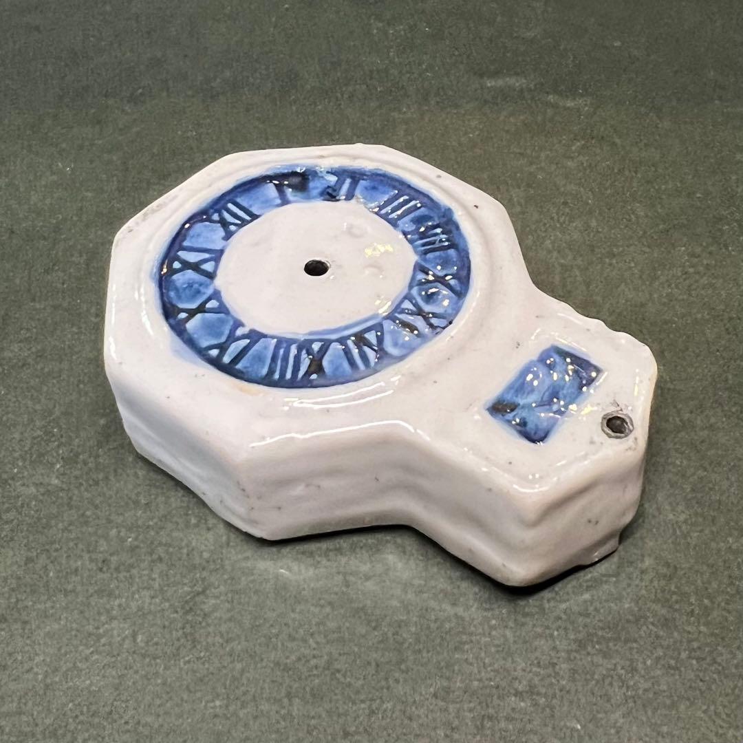 明治-大正期 八角形 時計文 水滴◎染付 書道具 古道具 時代物骨董◎古道具庵々