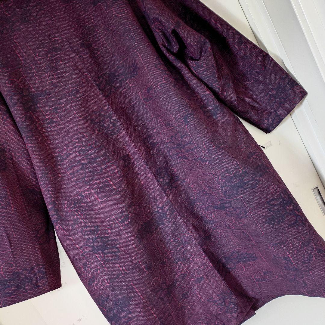 専用出品大島紬エンジ色大きな襟総裏地付きロングコート