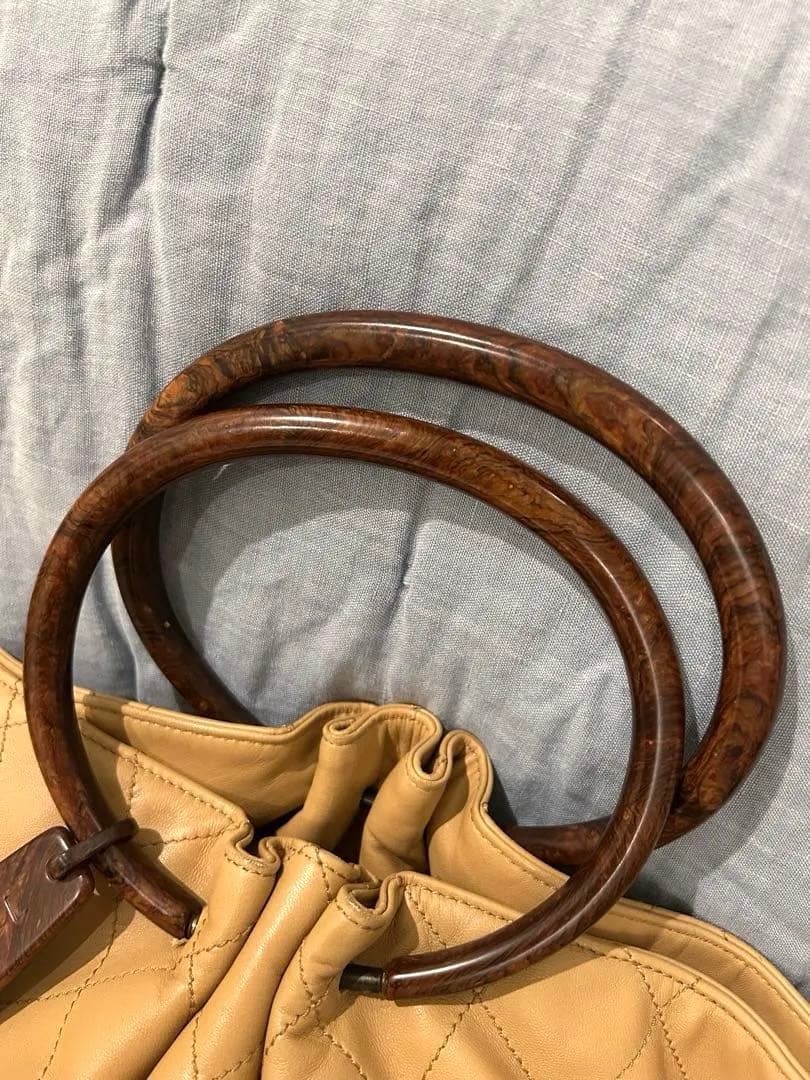 CHANEL 激レア マトラッセ ベージュ ウッドハンドル 袋 カード付