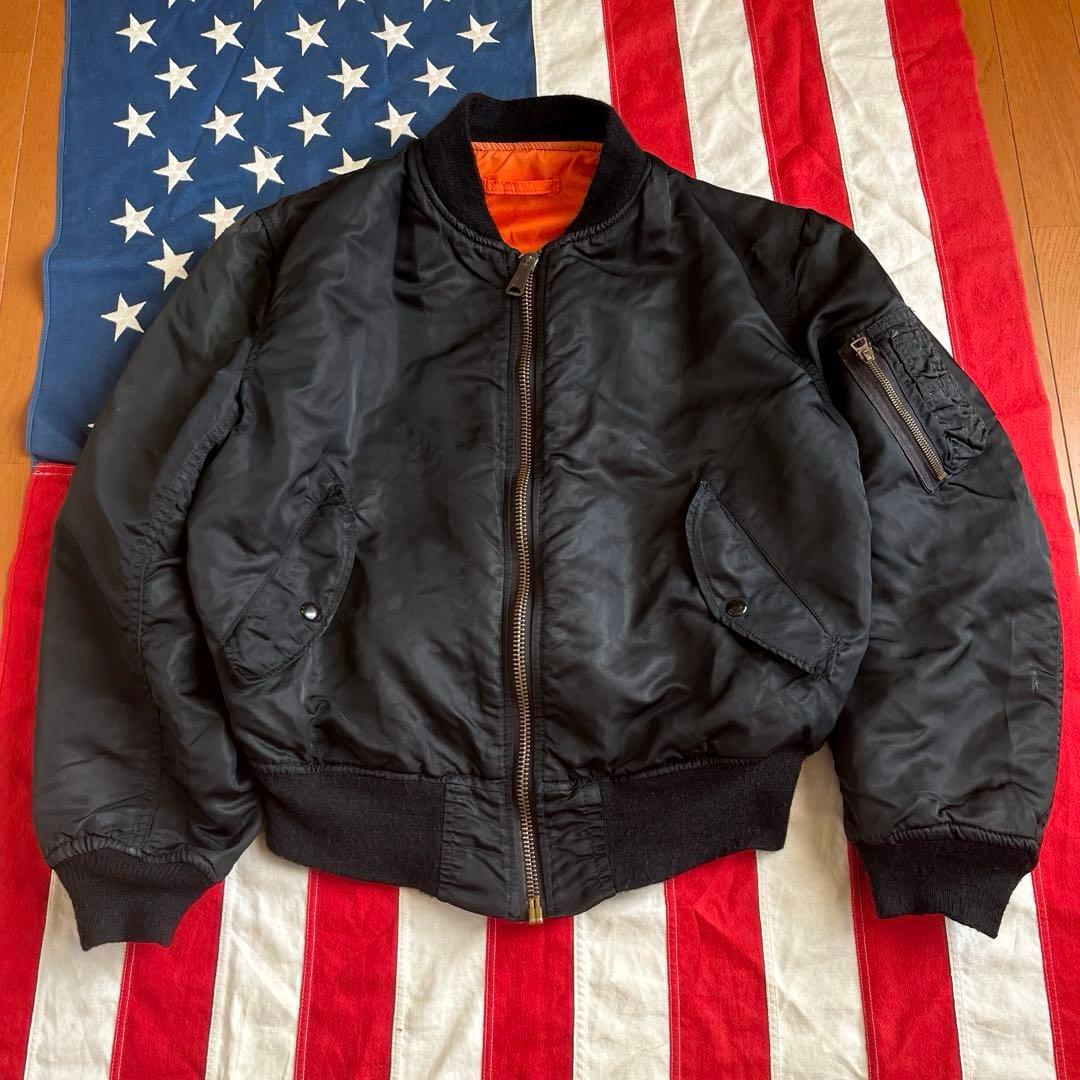 80s ビンテージ ALPHA アルファ MA-1 ブラック L アメリカ製