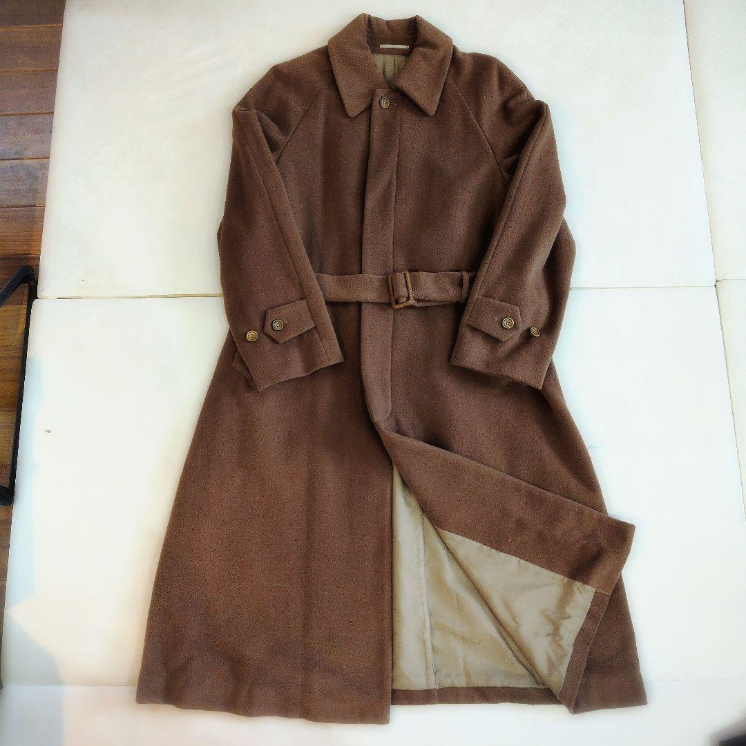 アルティジャーノ ブラウン アンゴラロングコート ベルト付き 比翼