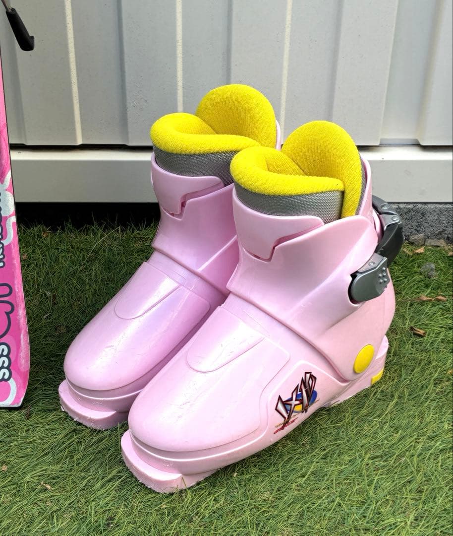 スキー板 100cm スキーブーツ24.5cm ストック 3点セット ピンク