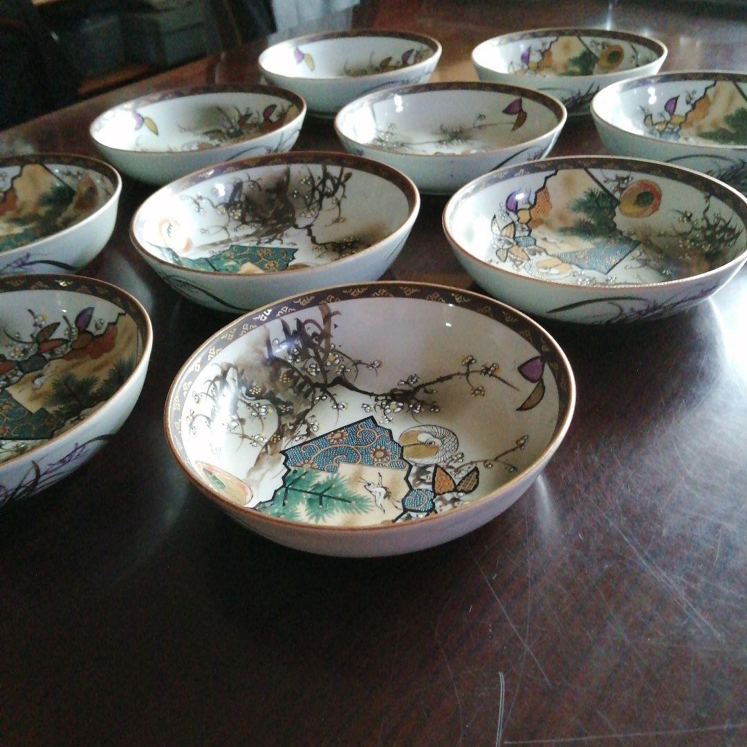 九谷焼　金彩錦膾皿　10客　15cm　大正～昭和初期