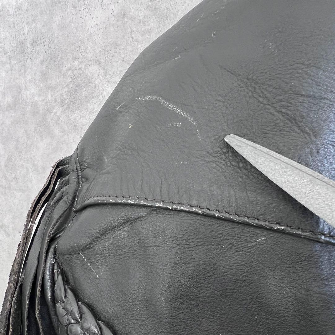 古着 本革フリンジライダースジャケット ヴィンテージ レザー ブラック 10号