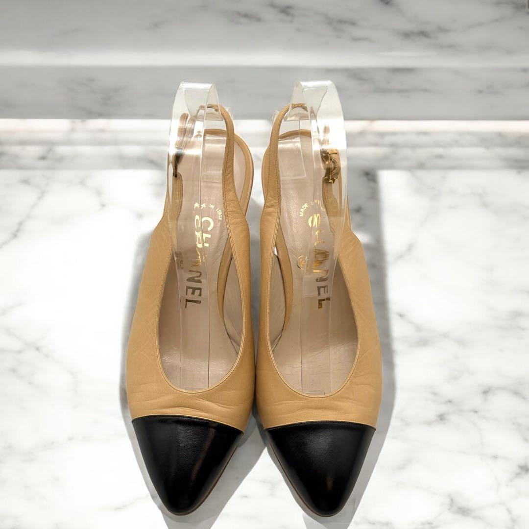 CHANEL シャネル バイカラー パンプス レザー ヴィンテージ 本革 34