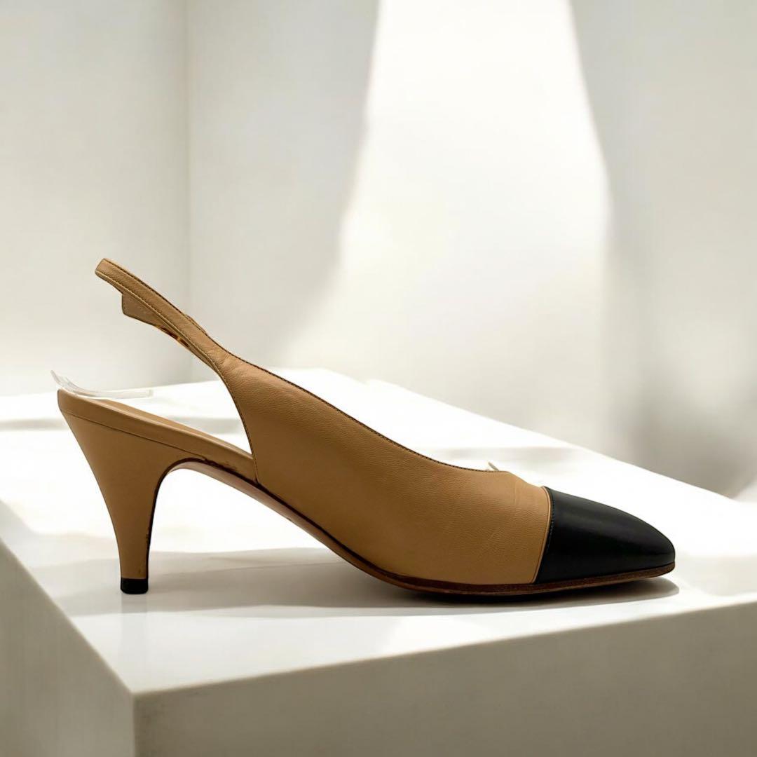 CHANEL シャネル バイカラー パンプス レザー ヴィンテージ 本革 34