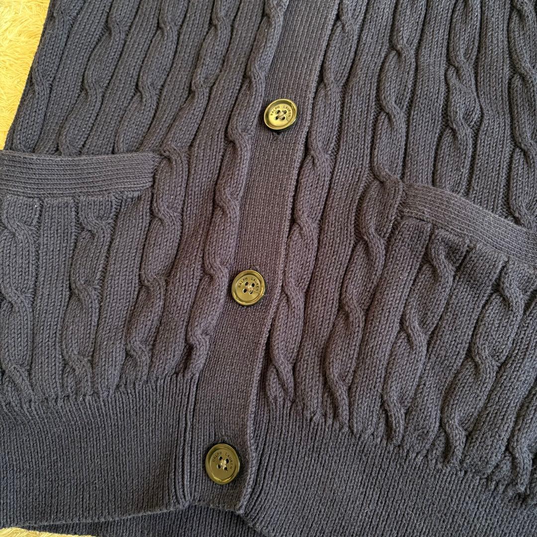 数回着 ラルフローレン コットンケーブルニットカーディガン ネイビー 定番